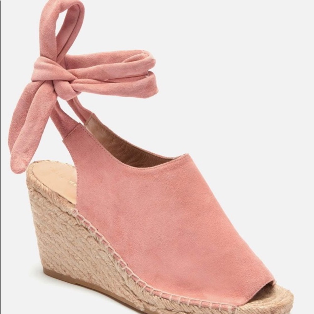 Etienne Aigner tie up pink/rose wedges.9.